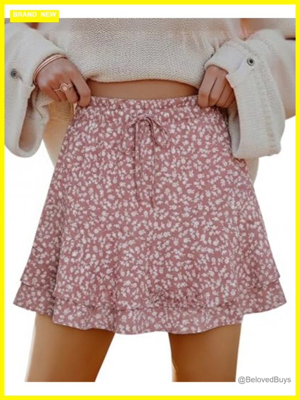Womens Floral Skort with Pockets Hidden Shorts High Waisted Flowy Chiffon